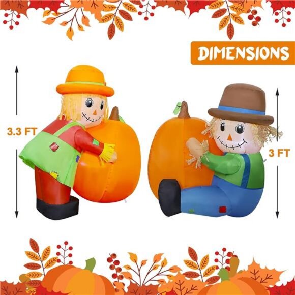 Fall Day Inflatable Yard Decoration, 3.3FT & 3FT Air-Blown Scarecrows - Picture 3 of 8